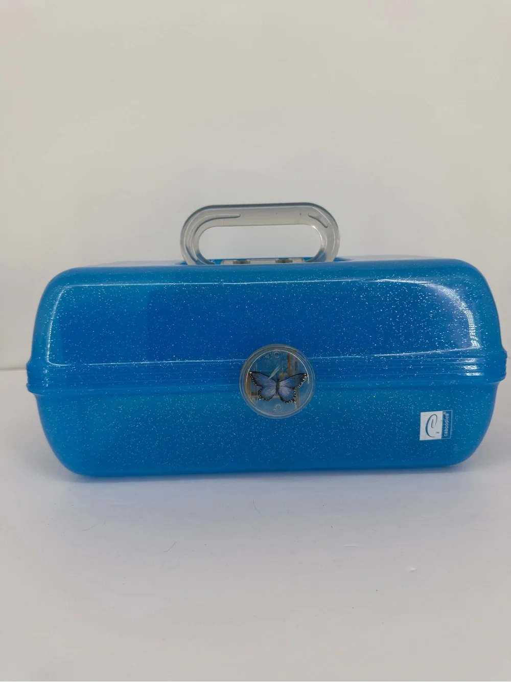 Caboodles Liquid Metallic 2622 Blue GLITTER Makeup Case Organizer Butterfly